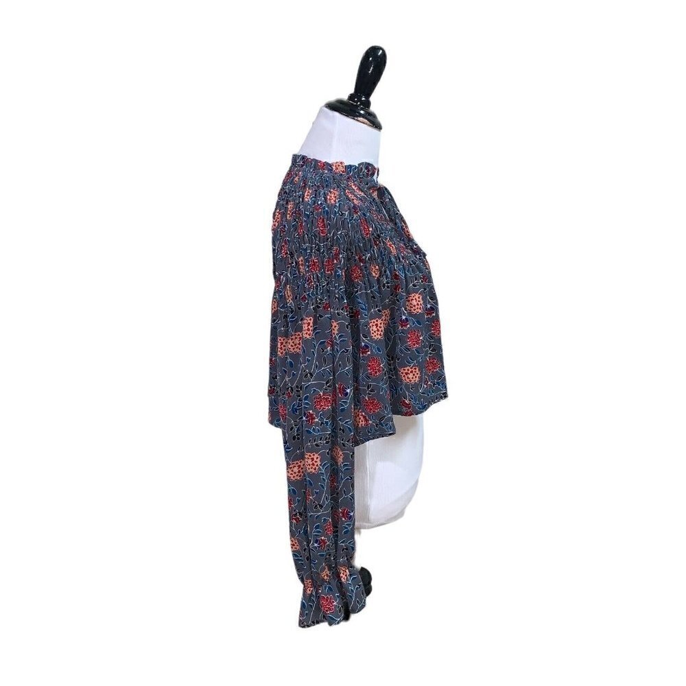 Ghospell Women's S Small Cropped Peasant Top w. Puff Sleeves Floral Smocked - Picture 5 of 9